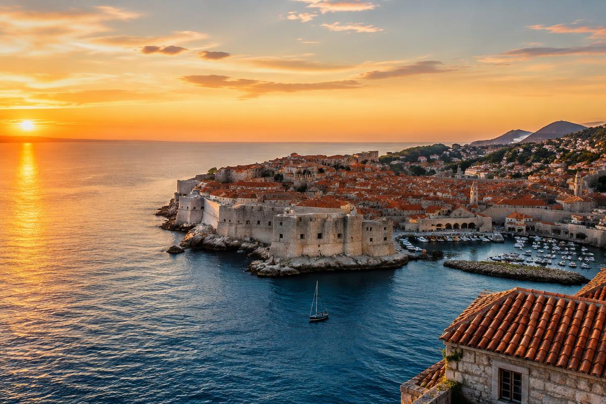 Dubrovnik's old town walls at golden hour