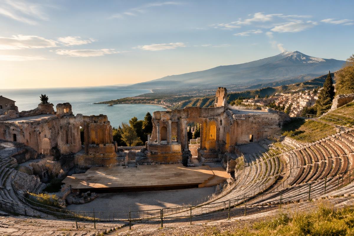 Taormina's Greek theatre with Etna behind