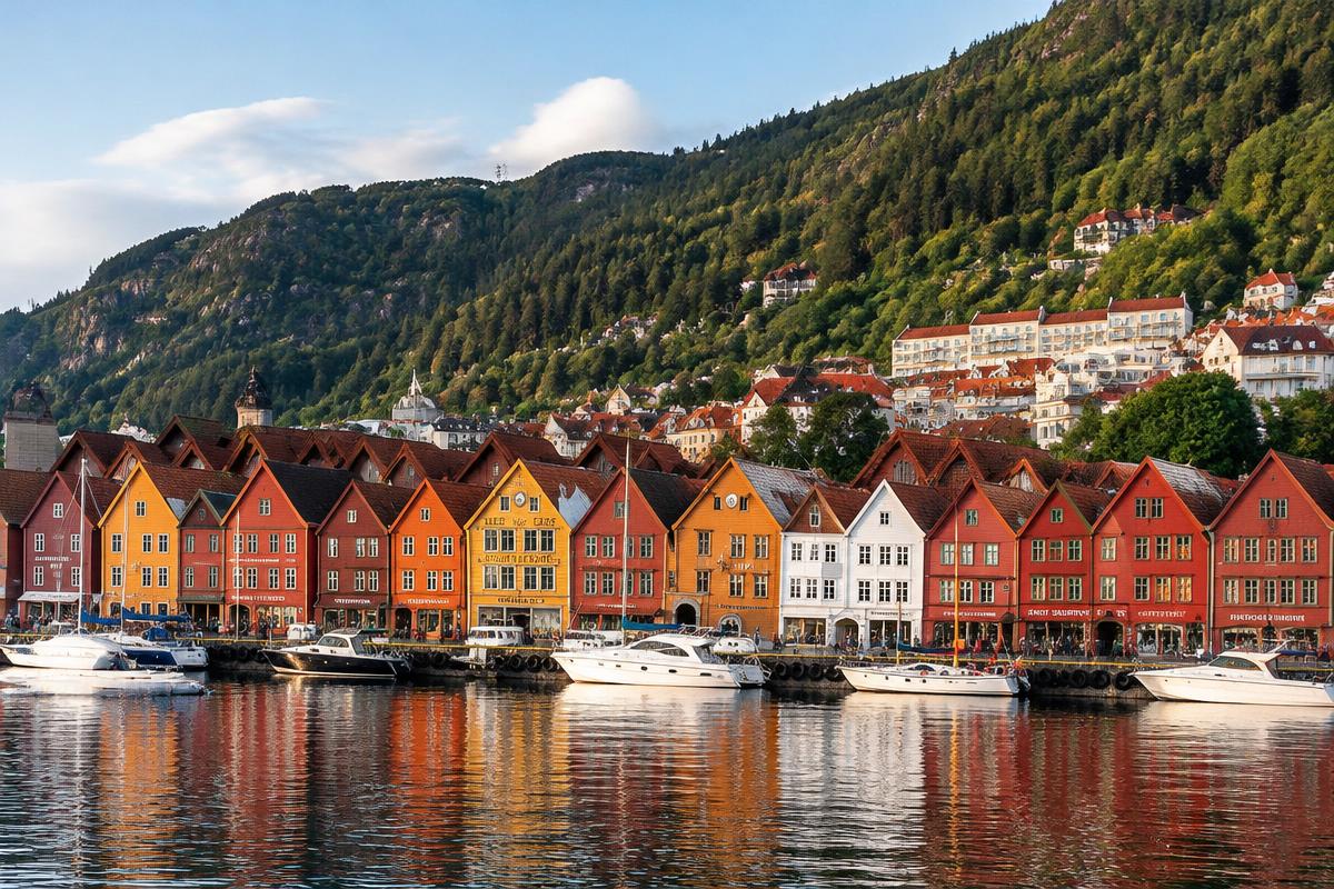 Bergen's Bryggen wharf houses on the harbour
