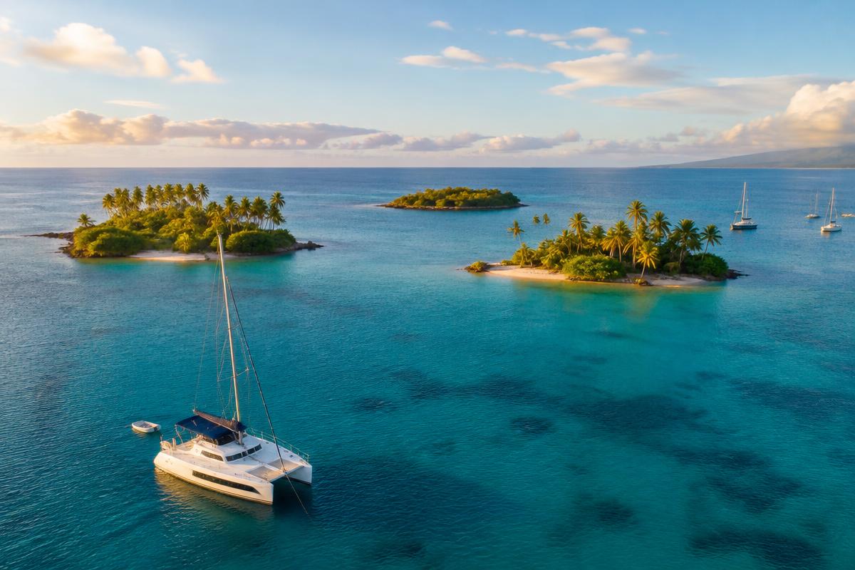 Catamaran anchored off the Tobago Cays